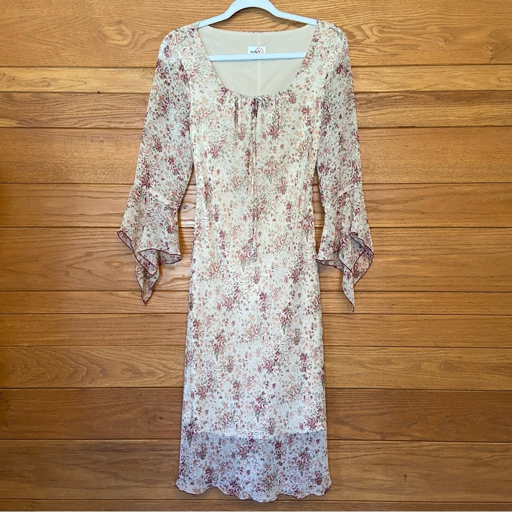 Y2K Studio Y tan floral bell sleeve dress
